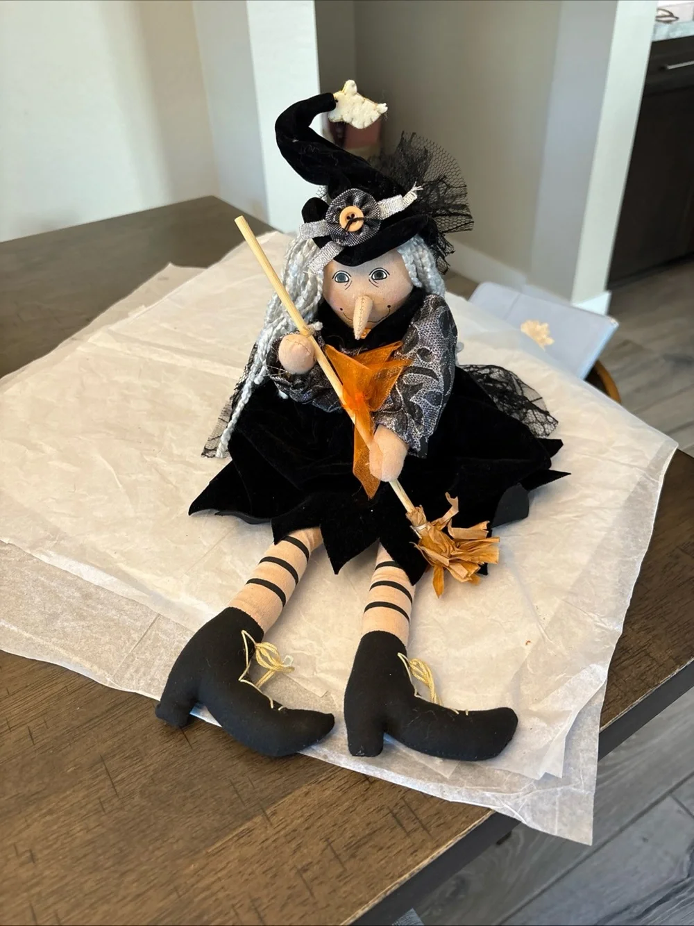 Vintage Halloween Fabric Witch Shelf Sitter
